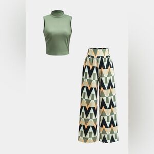 Geometric Wide Leg Pants - Multicolor